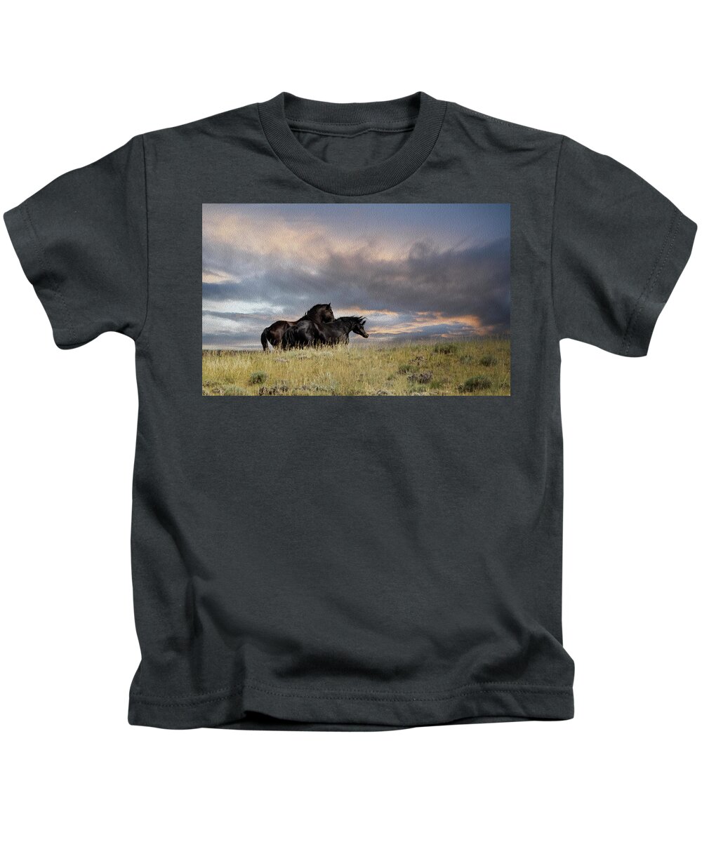 Horse Kids T-Shirt featuring the photograph Wild Horses #28 by Laura Terriere