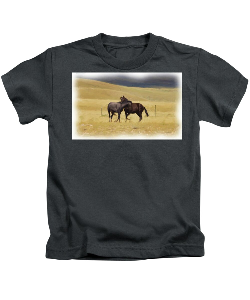 Horse Kids T-Shirt featuring the photograph Stallions #3 by Laura Terriere