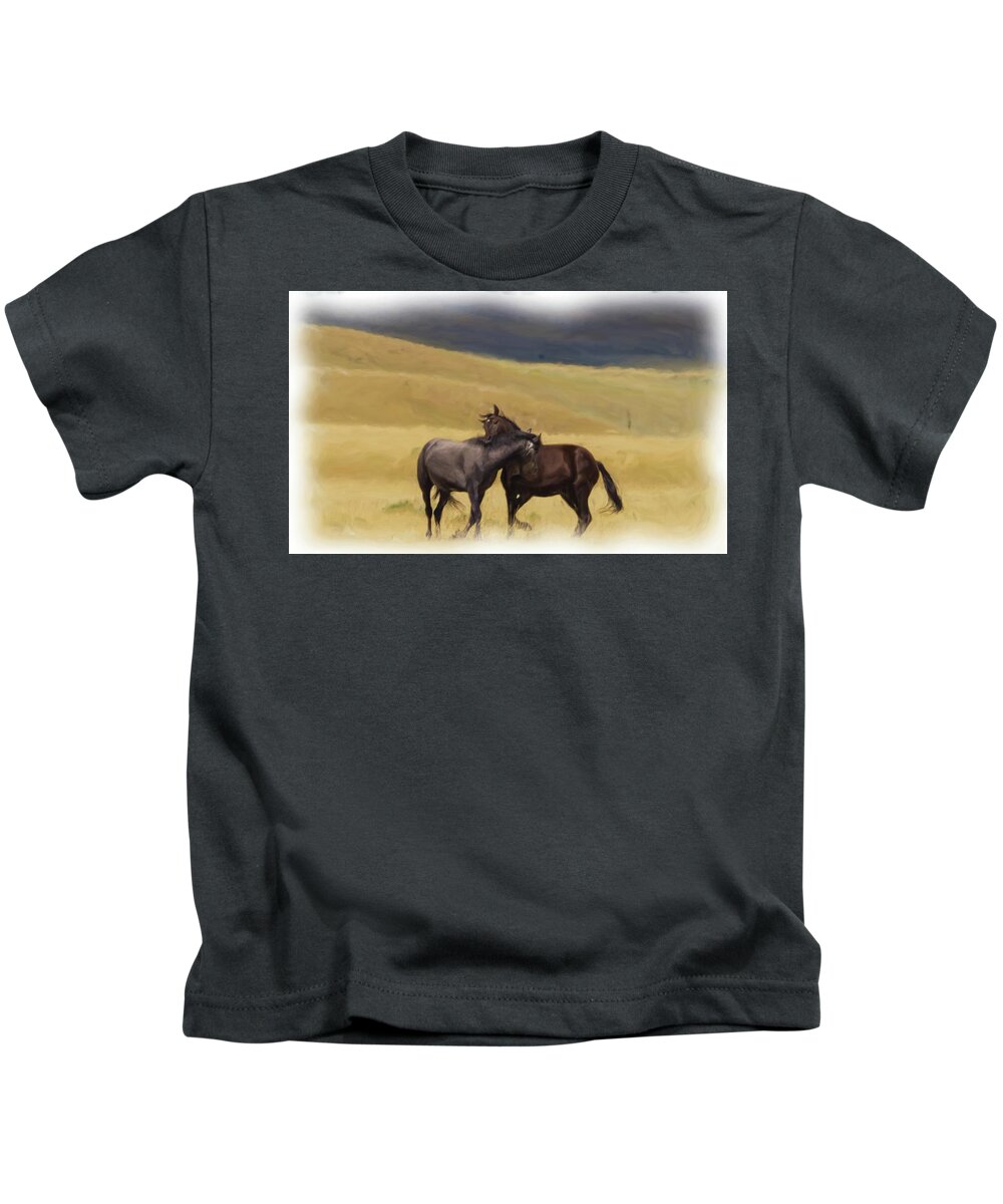 Horse Kids T-Shirt featuring the photograph Stallions #4 by Laura Terriere