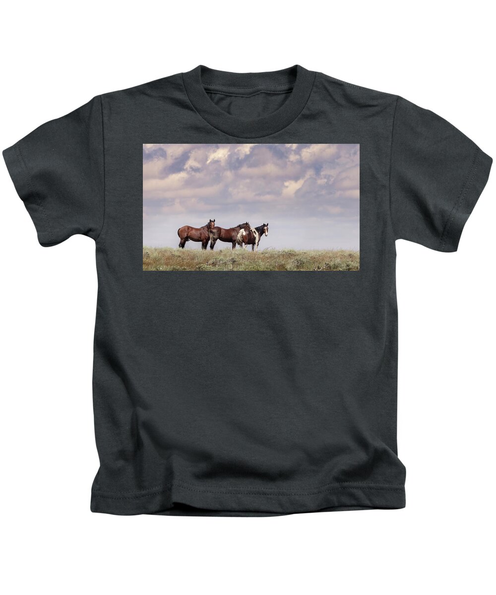 Horse Kids T-Shirt featuring the photograph Wild Horses #41 by Laura Terriere
