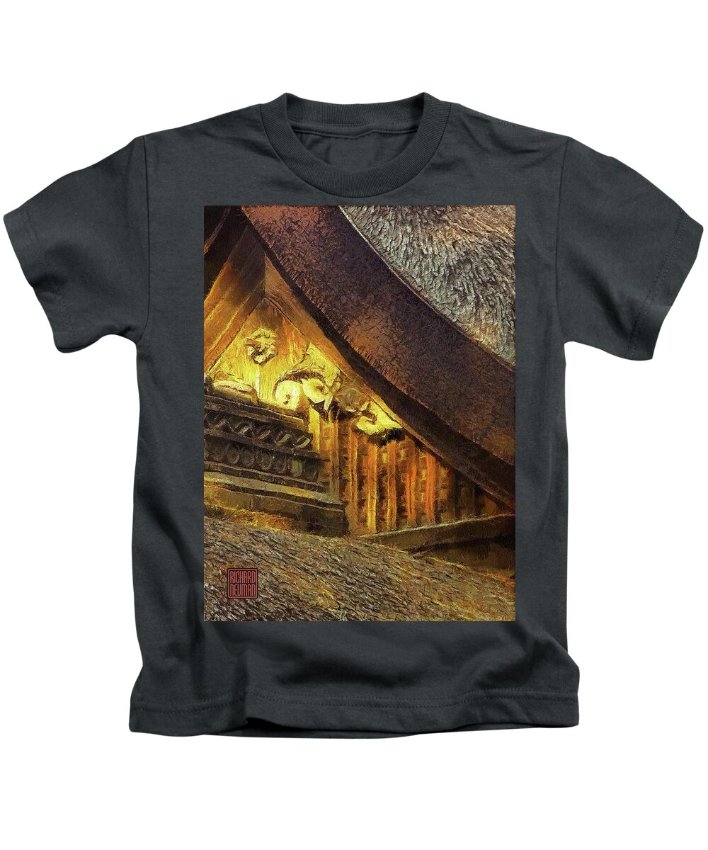 Abstract Kids T-Shirt featuring the mixed media 496 Architectural Abstract Art, Thatched Roofs Gable, Sumiyoshi Taisha Shrine, Osaka, Japan by Richard Neuman Architectural Gifts