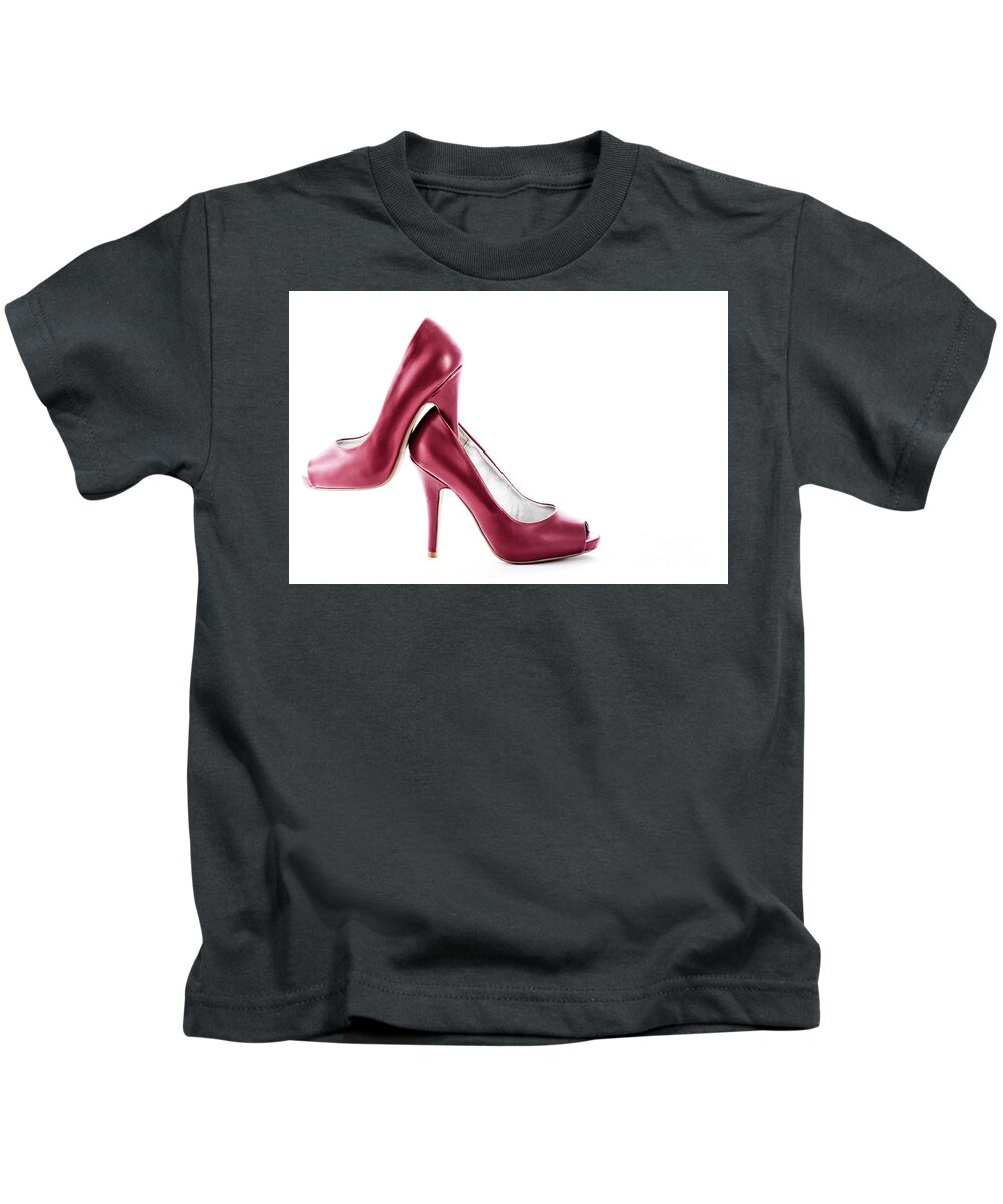 Accessory Kids T-Shirt featuring the photograph Pink high heel stilettos shoes #5 by Milleflore Images