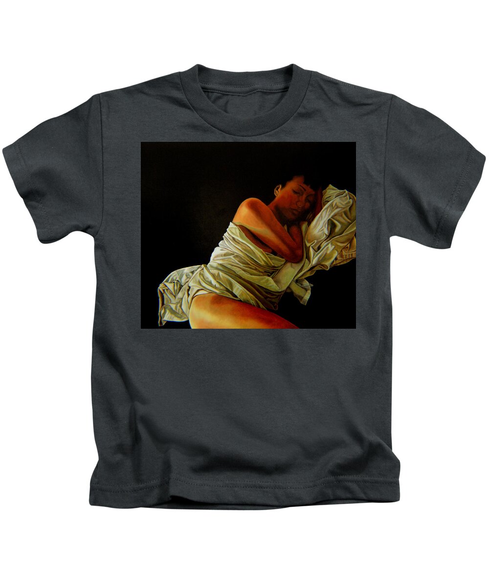 Semi_nude Kids T-Shirt featuring the painting 6 A.m. by Thu Nguyen