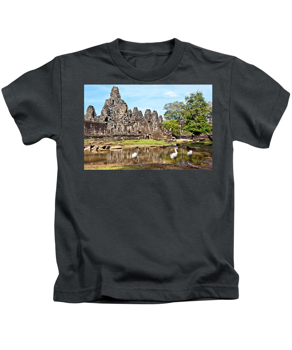Angkor Kids T-Shirt featuring the photograph Bayon Temple, Angkor wat. Cambodia #8 by Lie Yim