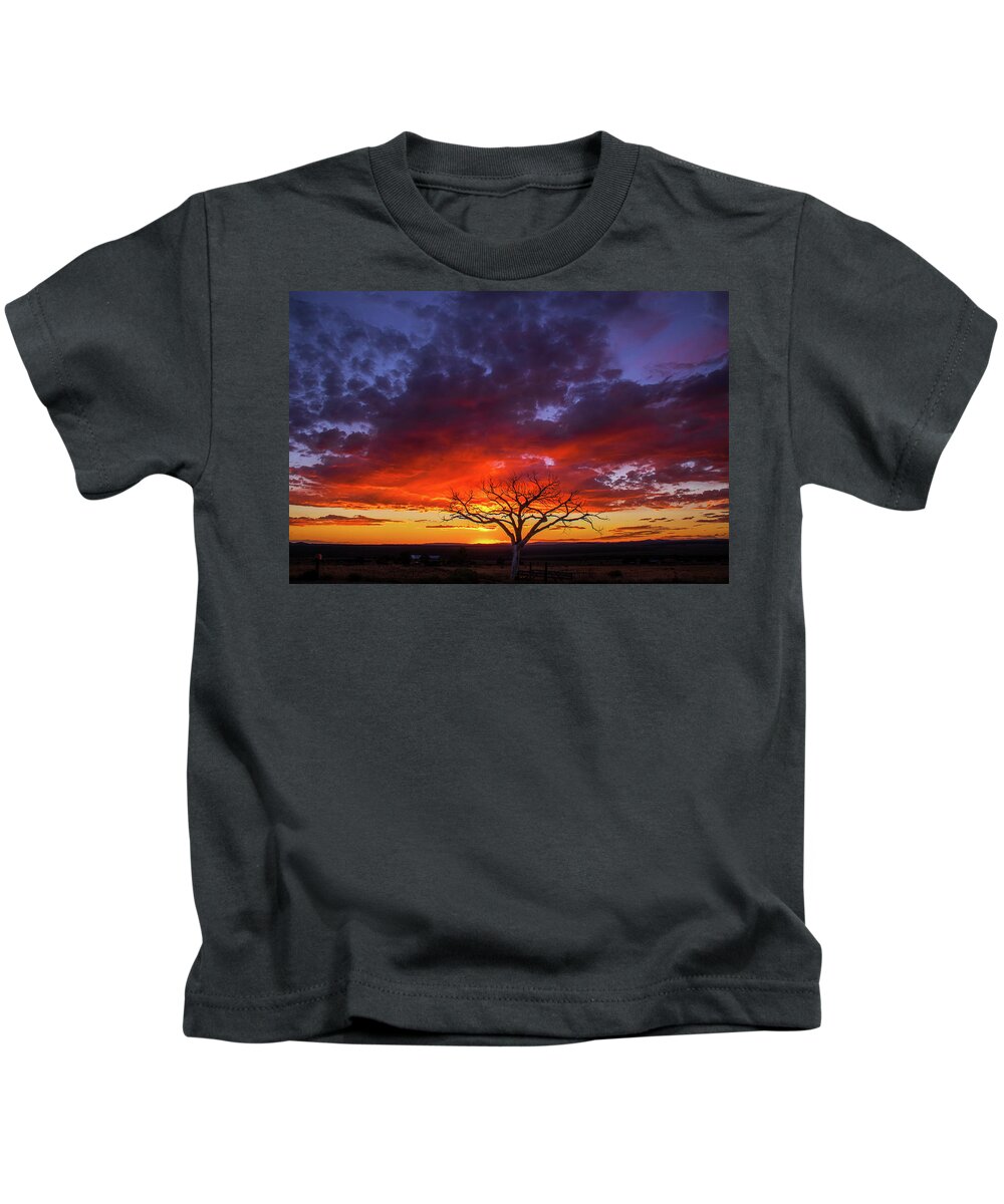 Taos Kids T-Shirt featuring the photograph Taos Welcome Tree #8 by Elijah Rael