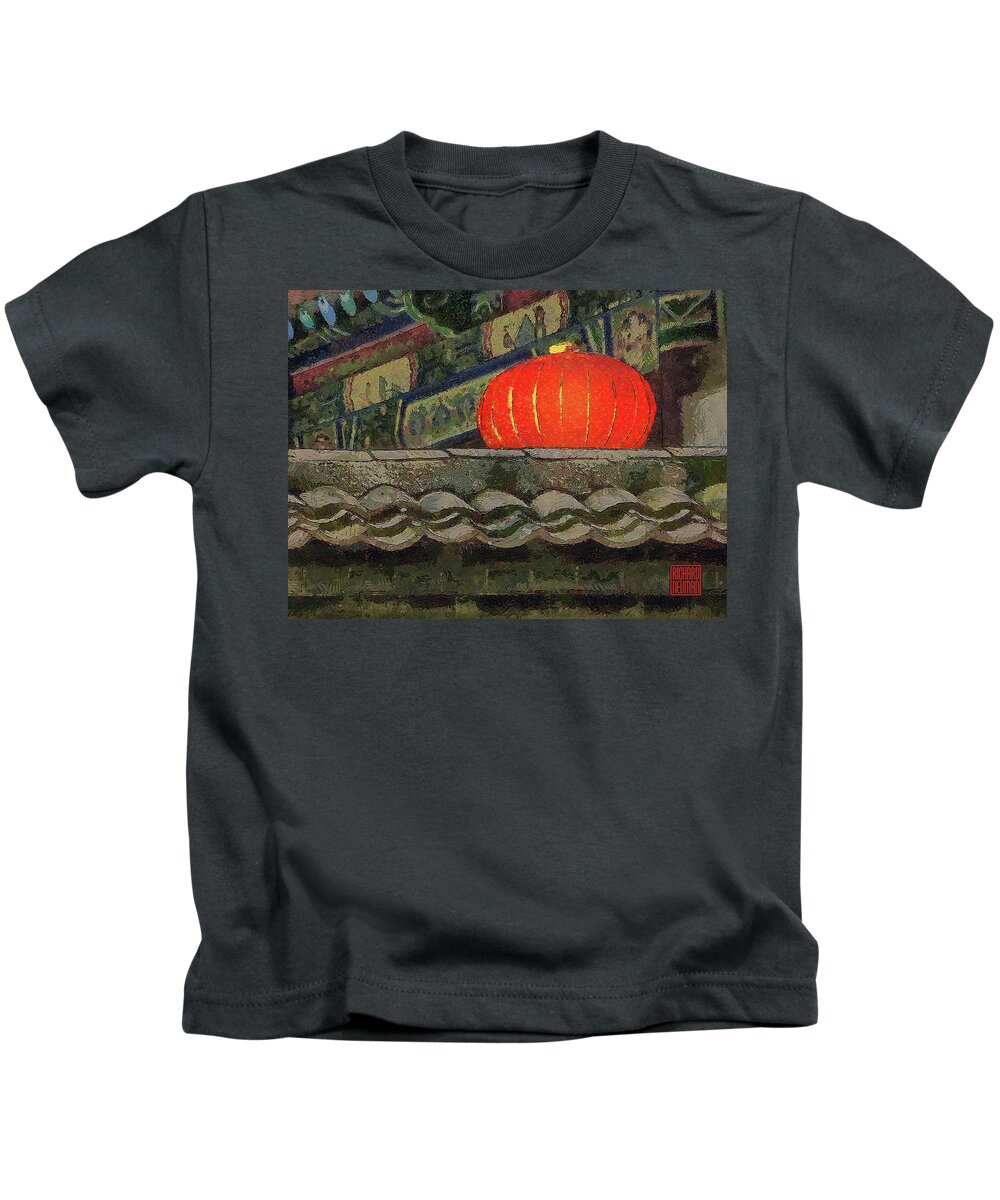 Architecture Kids T-Shirt featuring the mixed media 821 Architectural Abstract Red Lantern Temple, Small Wild Goose Pagoda, Xian, China by Richard Neuman Architectural Gifts