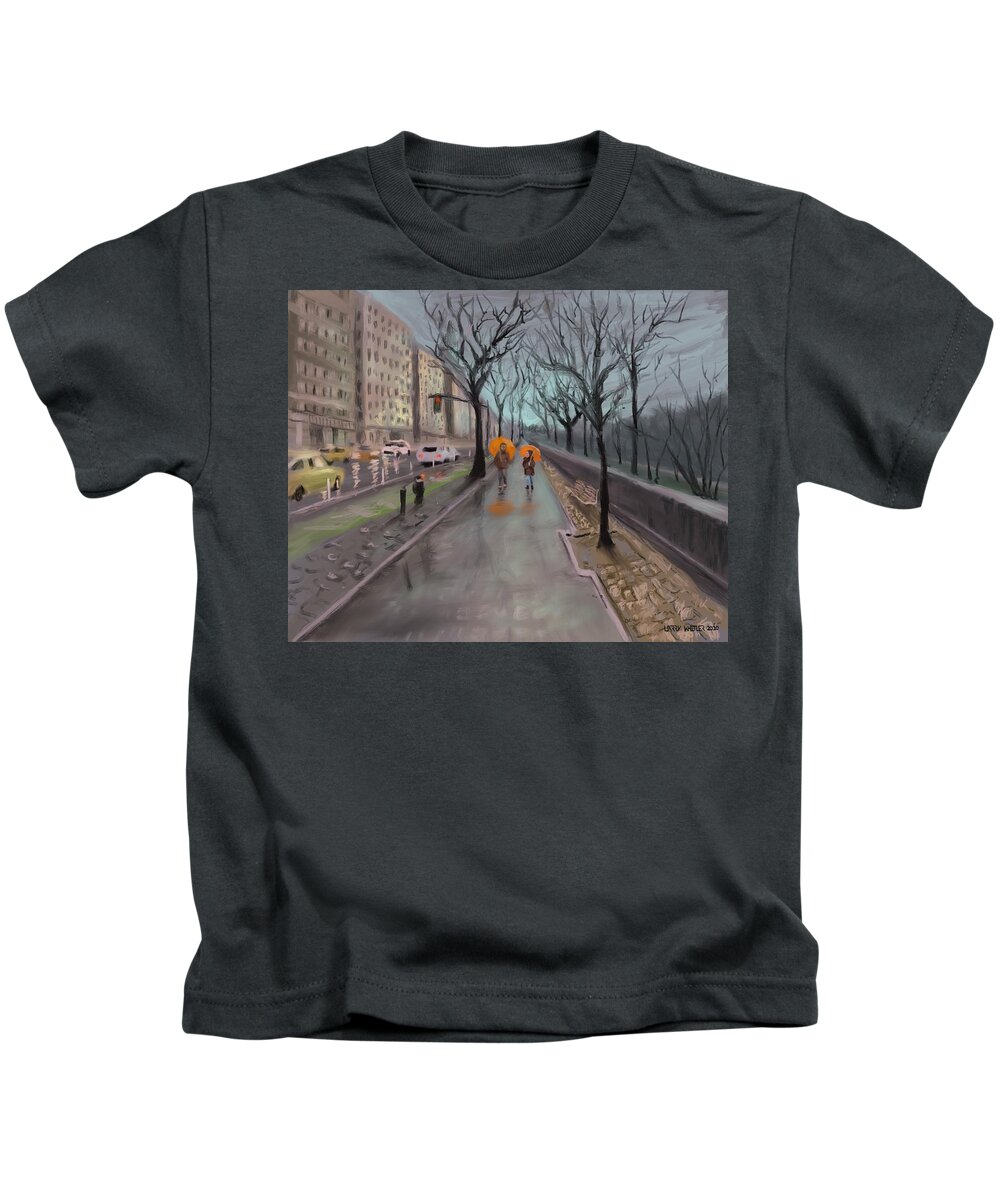 New York Kids T-Shirt featuring the digital art 8th Avenue Stroll by Larry Whitler