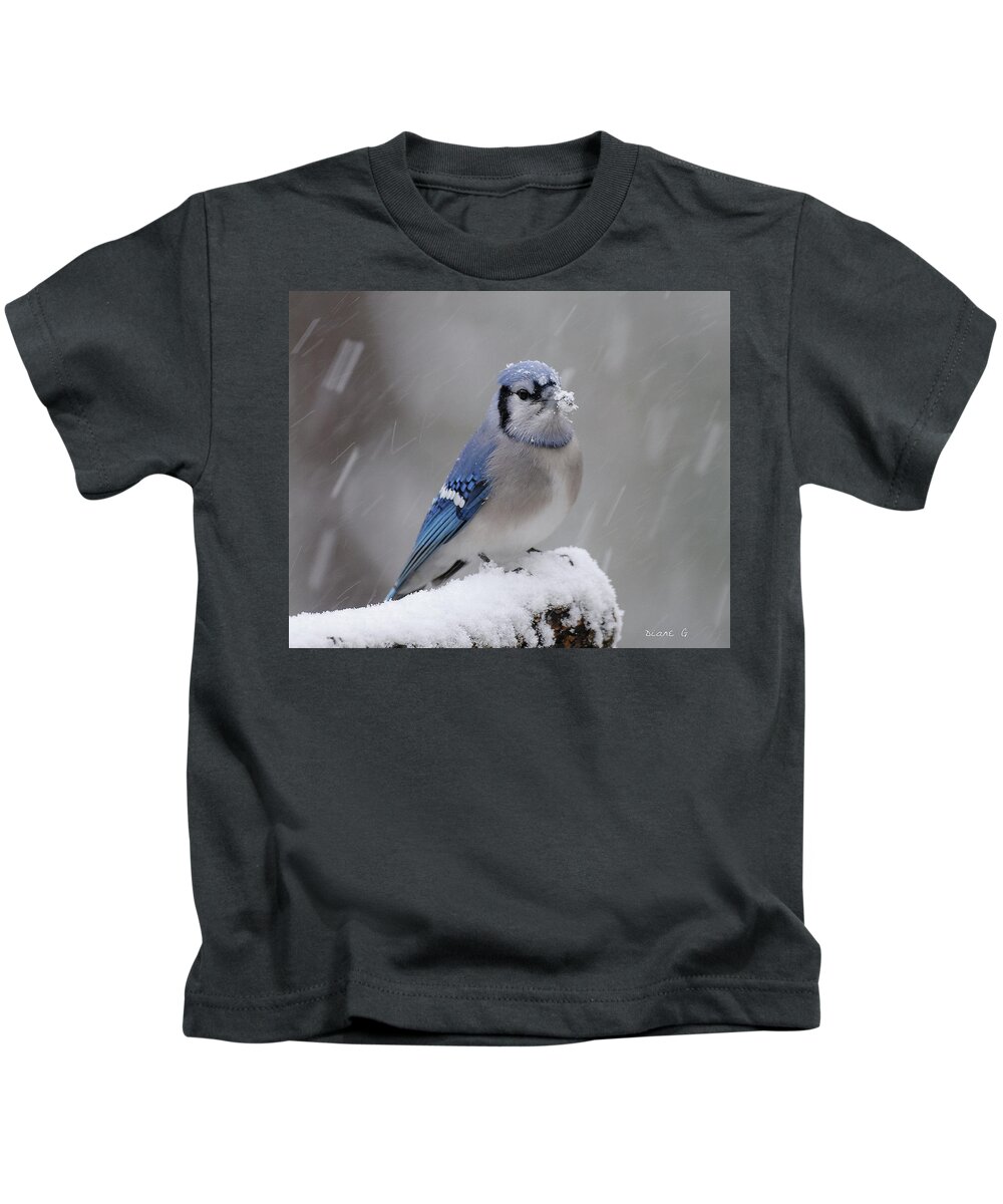 Winter Blue Jay Kids T-Shirt featuring the photograph Winter Blue Jay #9 by Diane Giurco