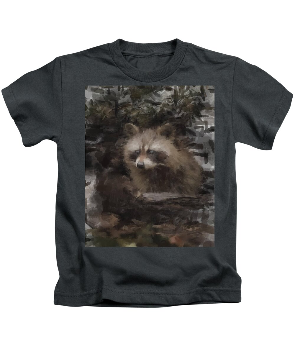 Racoon Kids T-Shirt featuring the painting A Cleaver Racoon by Gary Arnold