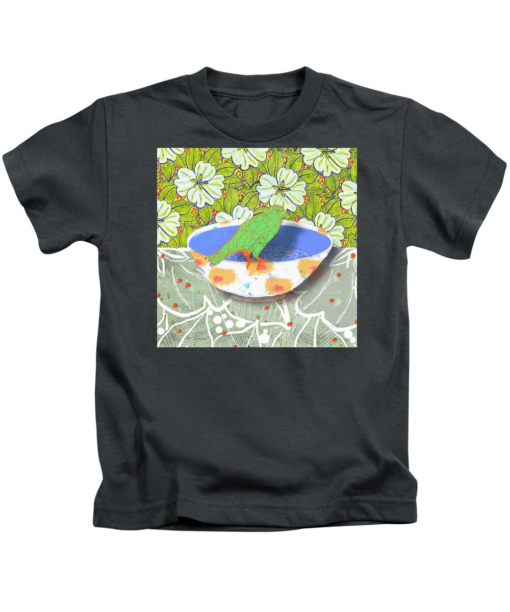  Kids T-Shirt featuring the digital art A Drawing Disguised as a Bird by Steve Hayhurst