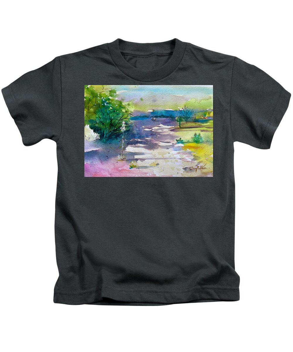 Desert Landscape Kids T-Shirt featuring the painting A Dry Desert Wash by Cheryl Prather