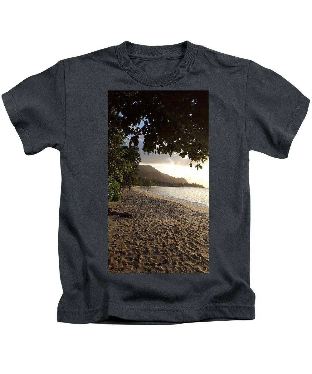All Kids T-Shirt featuring the digital art A View of the Beach in Seychelles KN6 by Art Inspirity