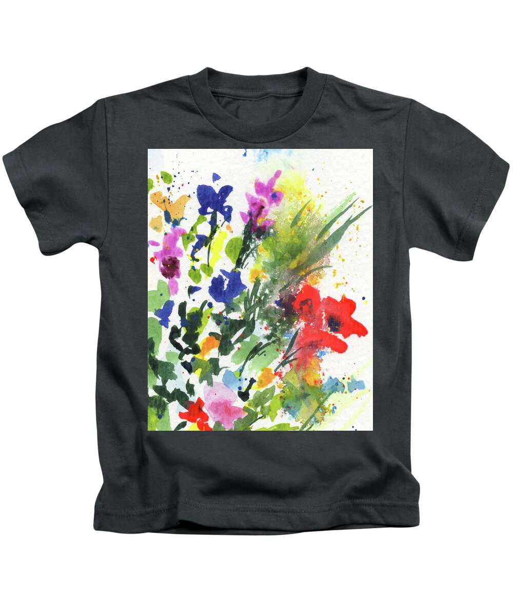 Abstract Flowers Kids T-Shirt featuring the painting Abstract Burst Of Flowers Multicolor Splash Of Watercolor II by Irina Sztukowski