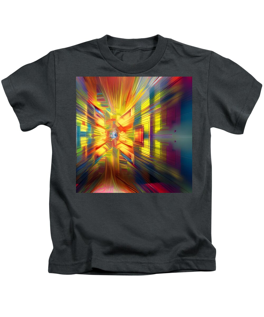 Digital Abstract Yellow Gold Lines Kids T-Shirt featuring the digital art Abstract Exploding by Beverly Read