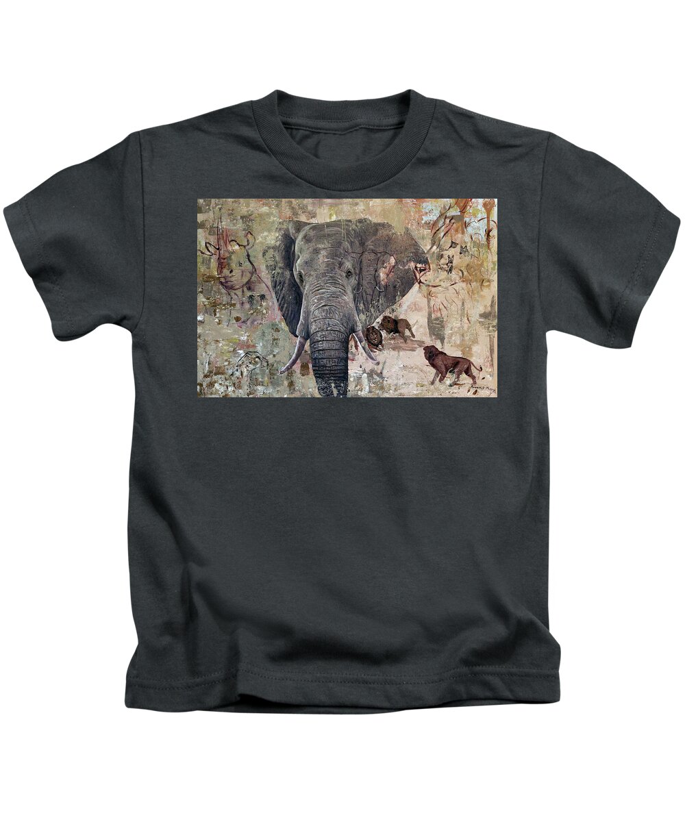  Kids T-Shirt featuring the painting African Bull by Ronnie Moyo