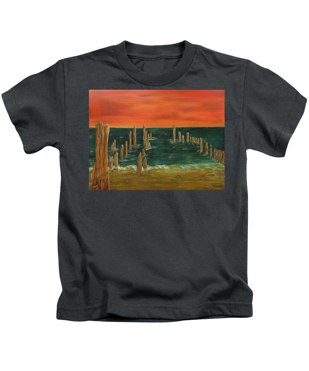 Storms Kids T-Shirt featuring the painting Aftermath by Randy Sylvia
