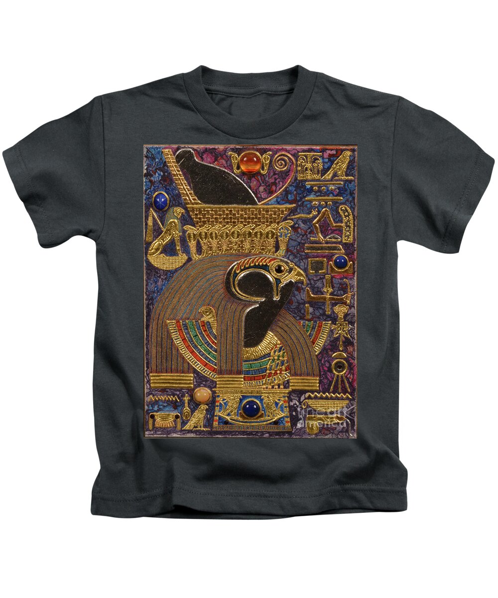 Ancient Kids T-Shirt featuring the mixed media Akem Shield of Heru Who Unites the Two Lands by Ptahmassu Nofra-Uaa