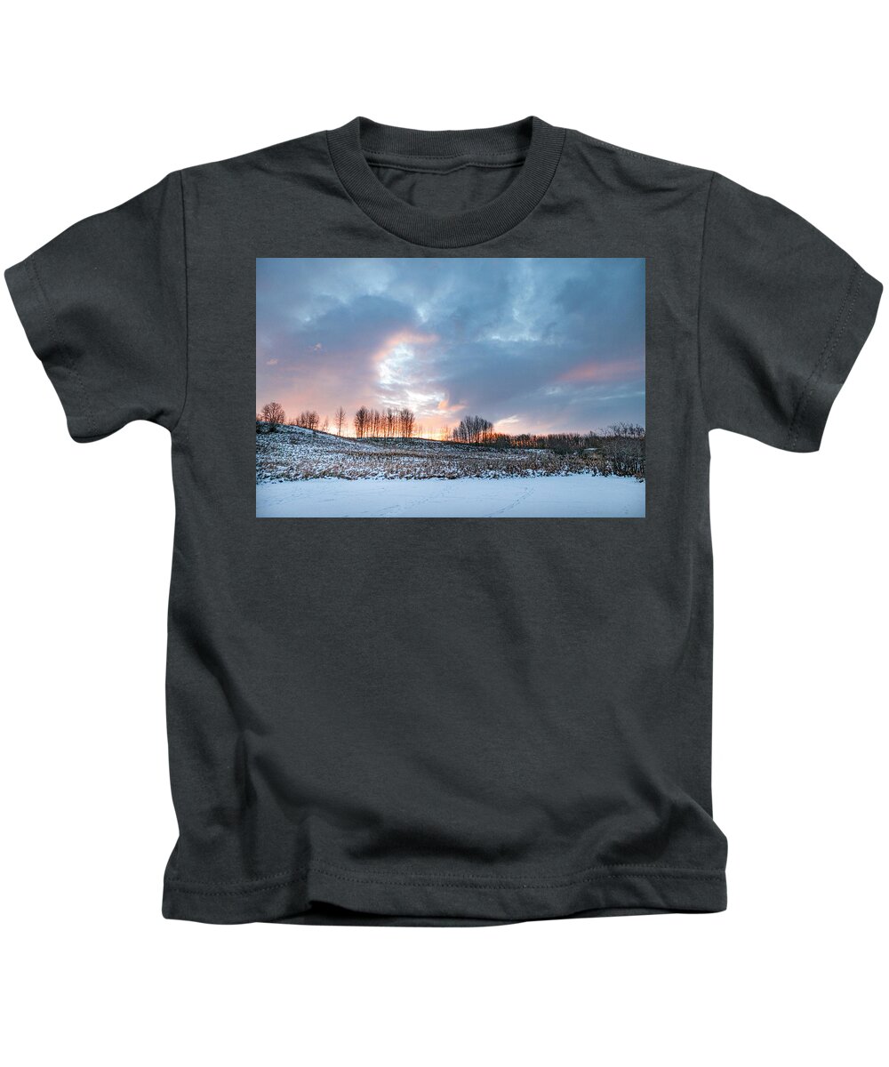 Winter Kids T-Shirt featuring the photograph Alberta winter dawn by Karen Rispin