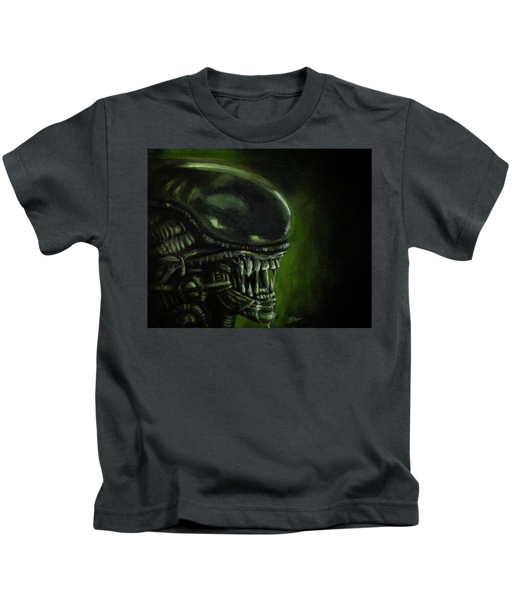 Aliens Kids T-Shirt featuring the painting Alien by Brett Hardin