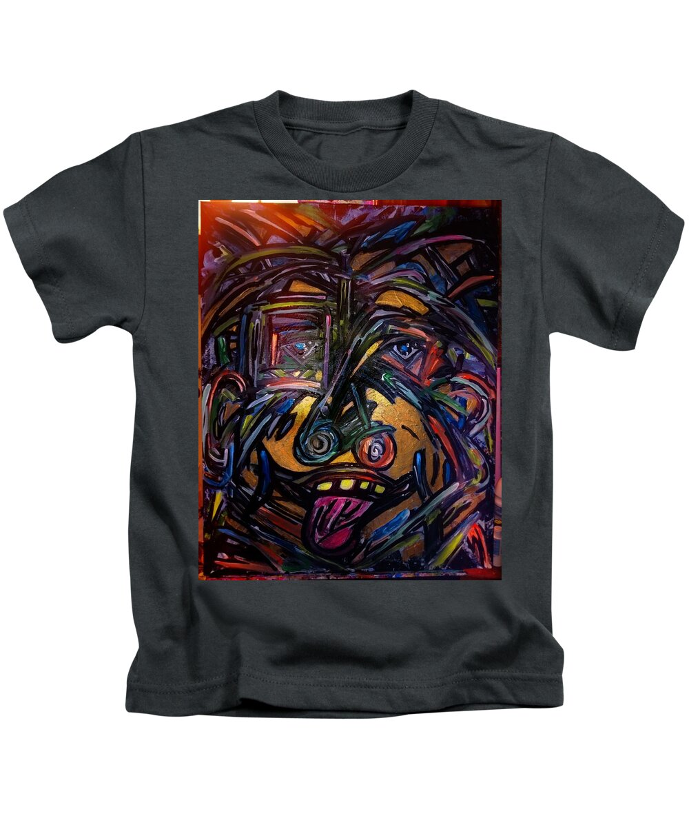 Fun .. Cool Vibrant Music . Man Not Human A Feeling Color Places To Go Life Live Joy Different Same Art Bold Kids T-Shirt featuring the painting All that Jazz by Shemika Bussey