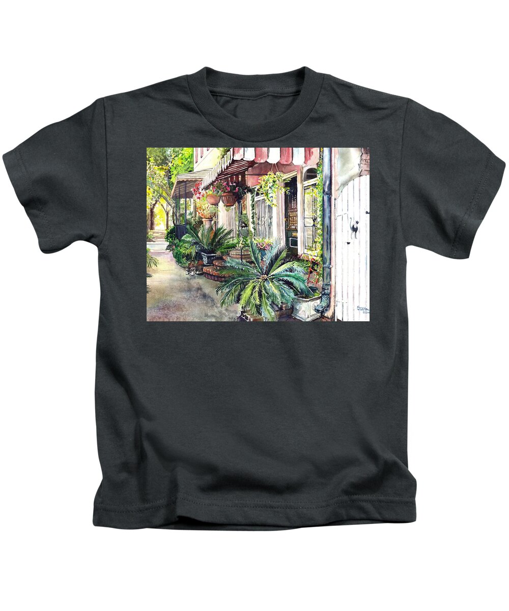Savannah Kids T-Shirt featuring the painting Alley Cats by Merana Cadorette