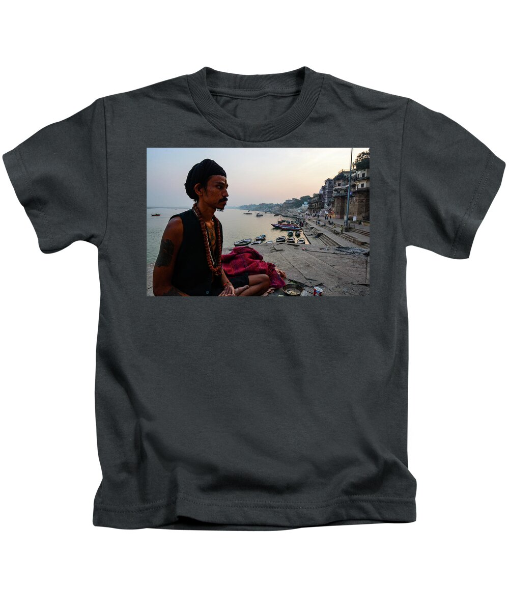 Varanasi Kids T-Shirt featuring the photograph Mystic River - Ganges River Ghats, Varanasi. India by Earth And Spirit