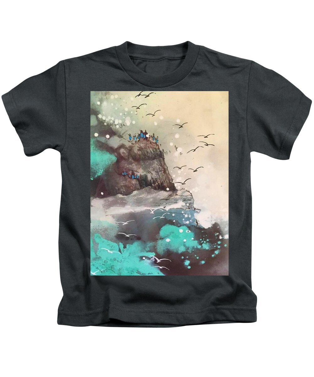 Splash Kids T-Shirt featuring the painting Along the Coast by Vina Yang