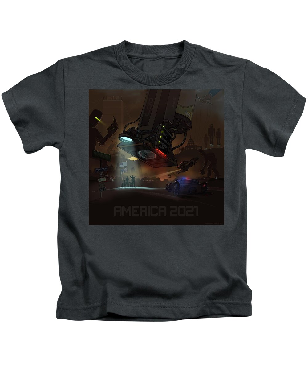 Globalist American Empire Kids T-Shirt featuring the digital art America 2021 with title by Emerson Design