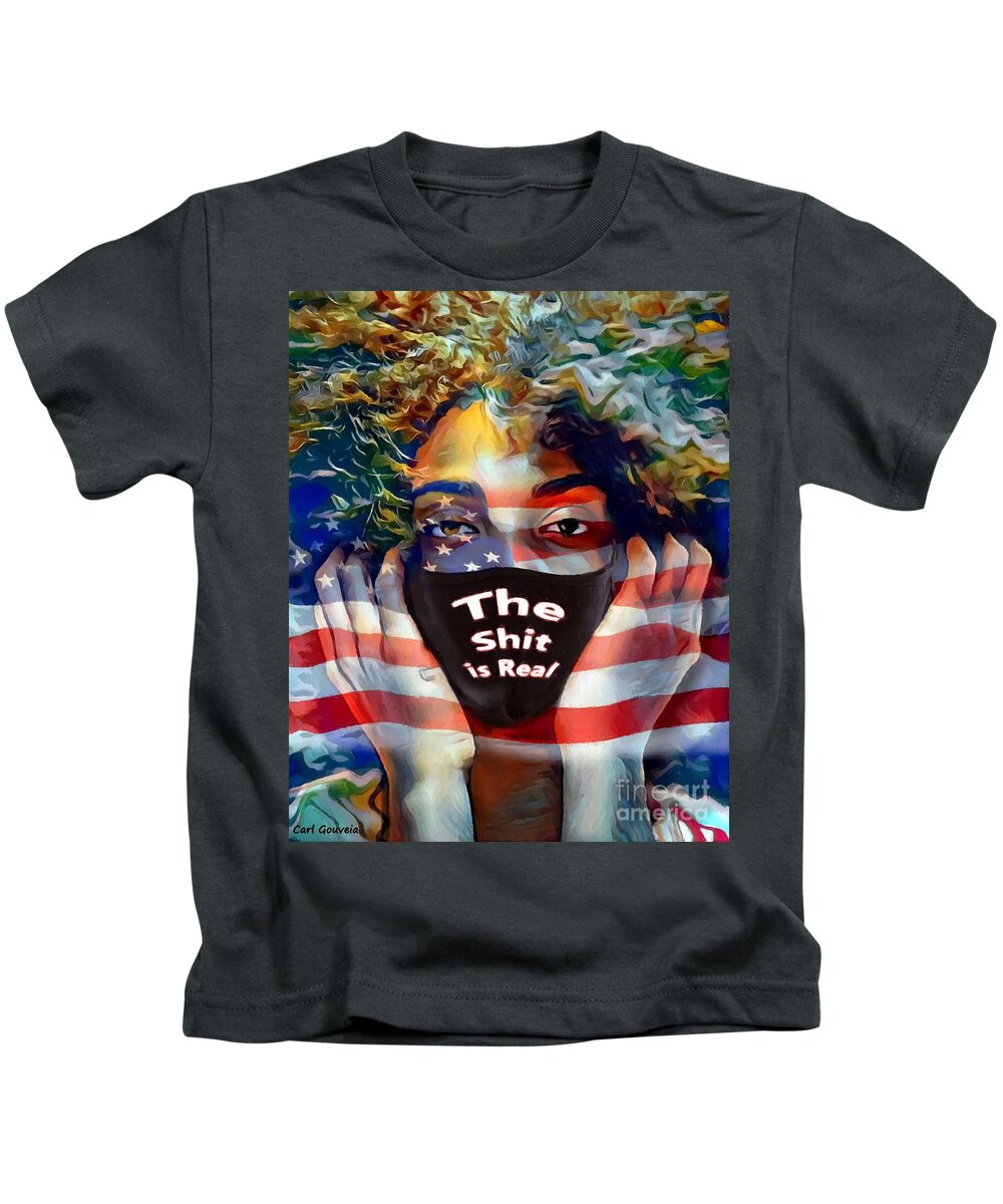 American Woman Kids T-Shirt featuring the mixed media American 2020 by Carl Gouveia