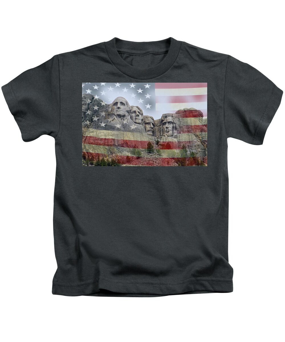 Patriotism Kids T-Shirt featuring the digital art American History - Mount Rushmore National Memorial by Lucinda Walter