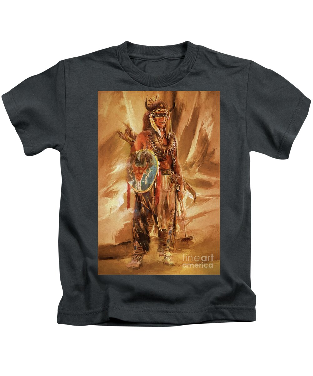 Nativeamericam Kids T-Shirt featuring the painting American indians by gullgee by Gull G