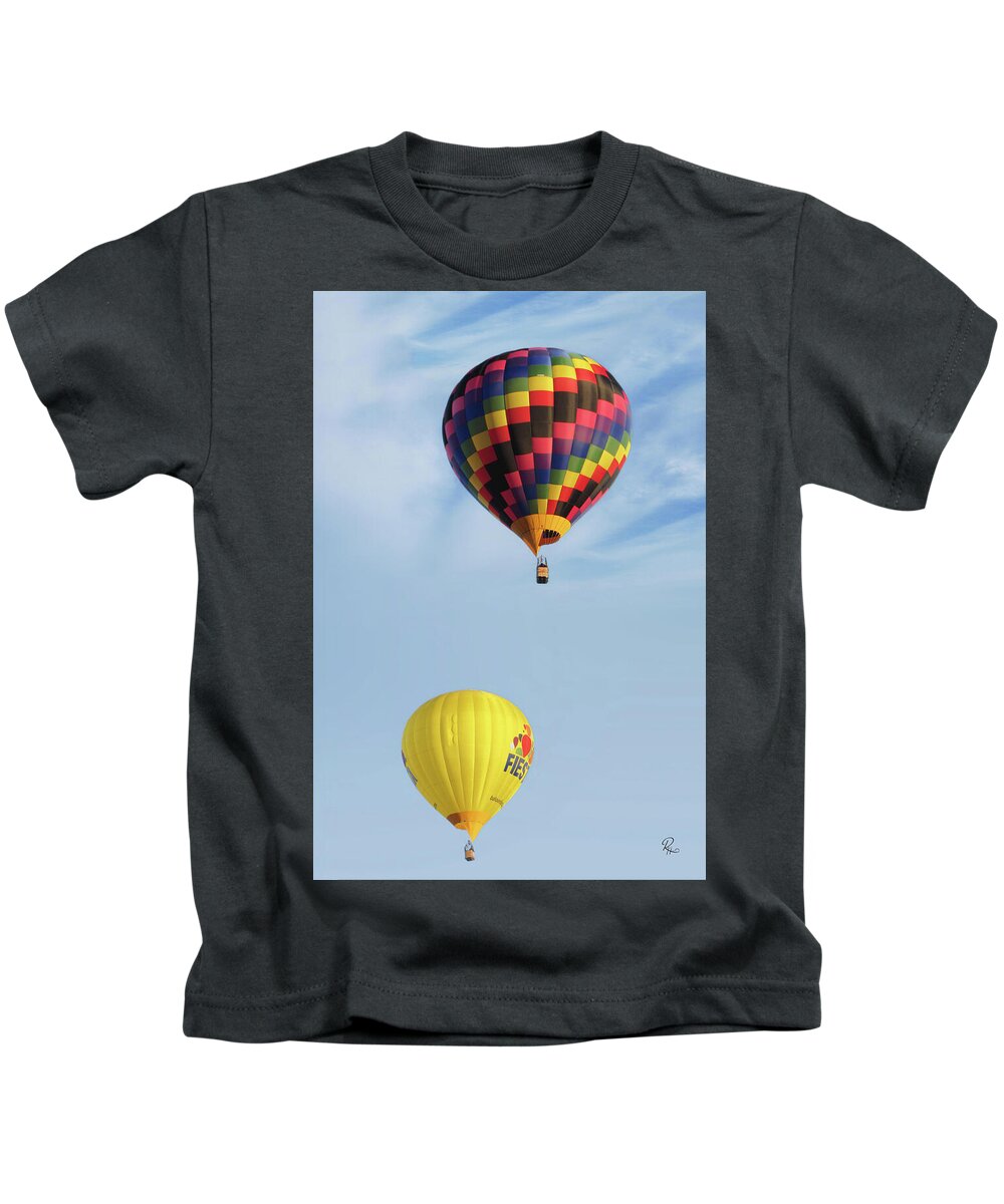 Balloon Fiesta Kids T-Shirt featuring the photograph An Air of Color by Robert Harris