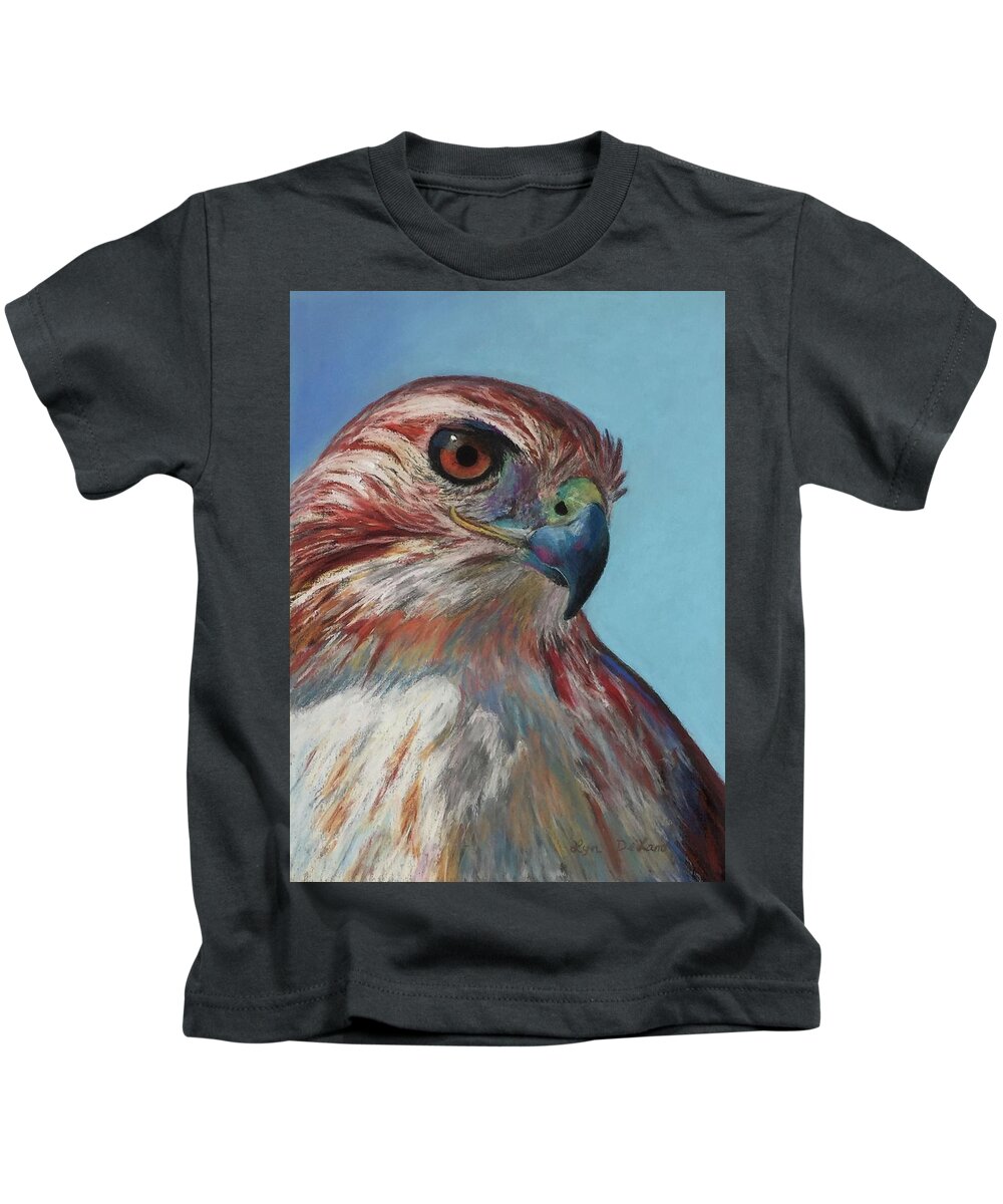 Bird Of Prey Kids T-Shirt featuring the pastel An Eye on You by Lyn DeLano