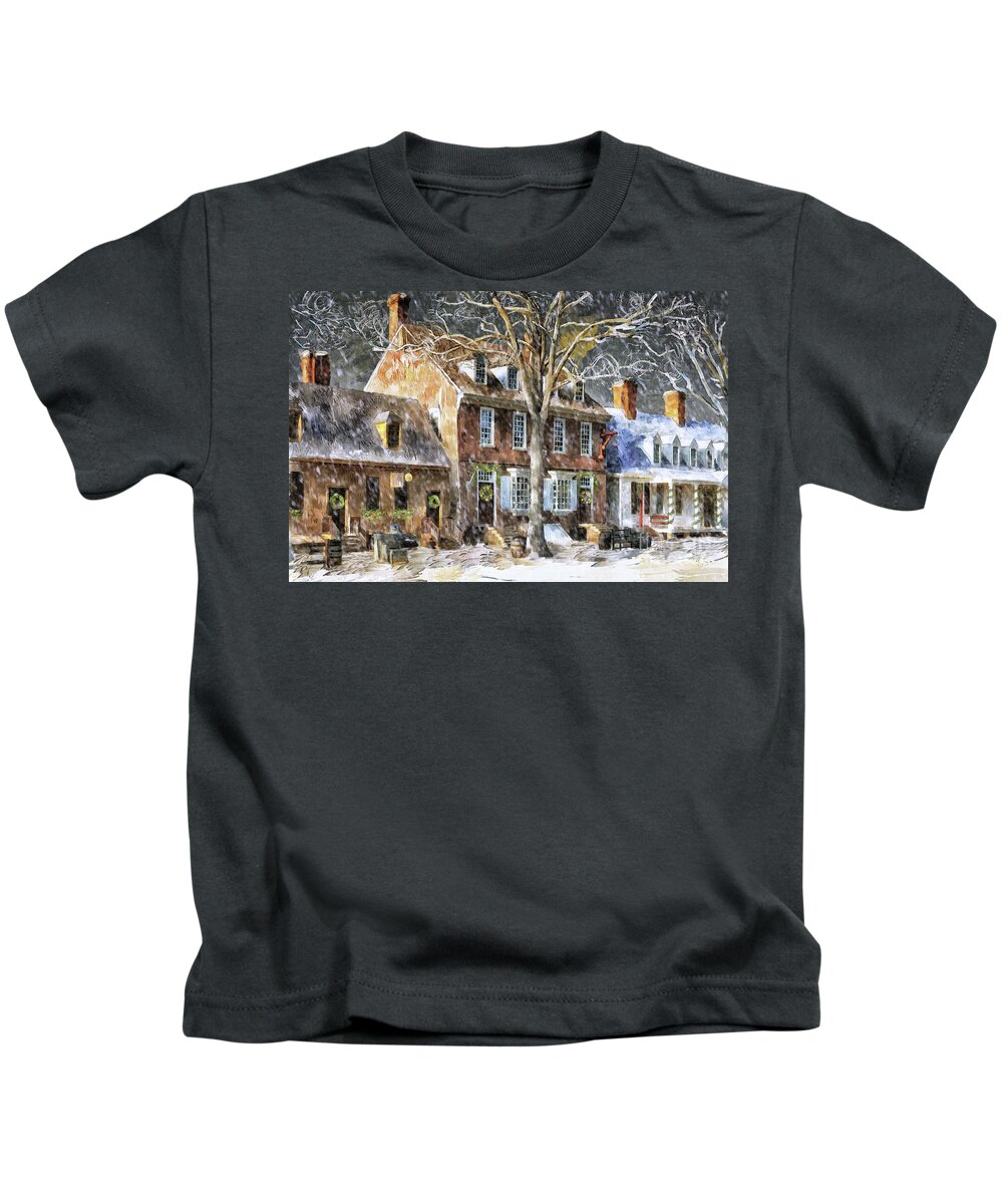 Williamsburg Kids T-Shirt featuring the digital art An Old Fashioned Christmas by Lois Bryan