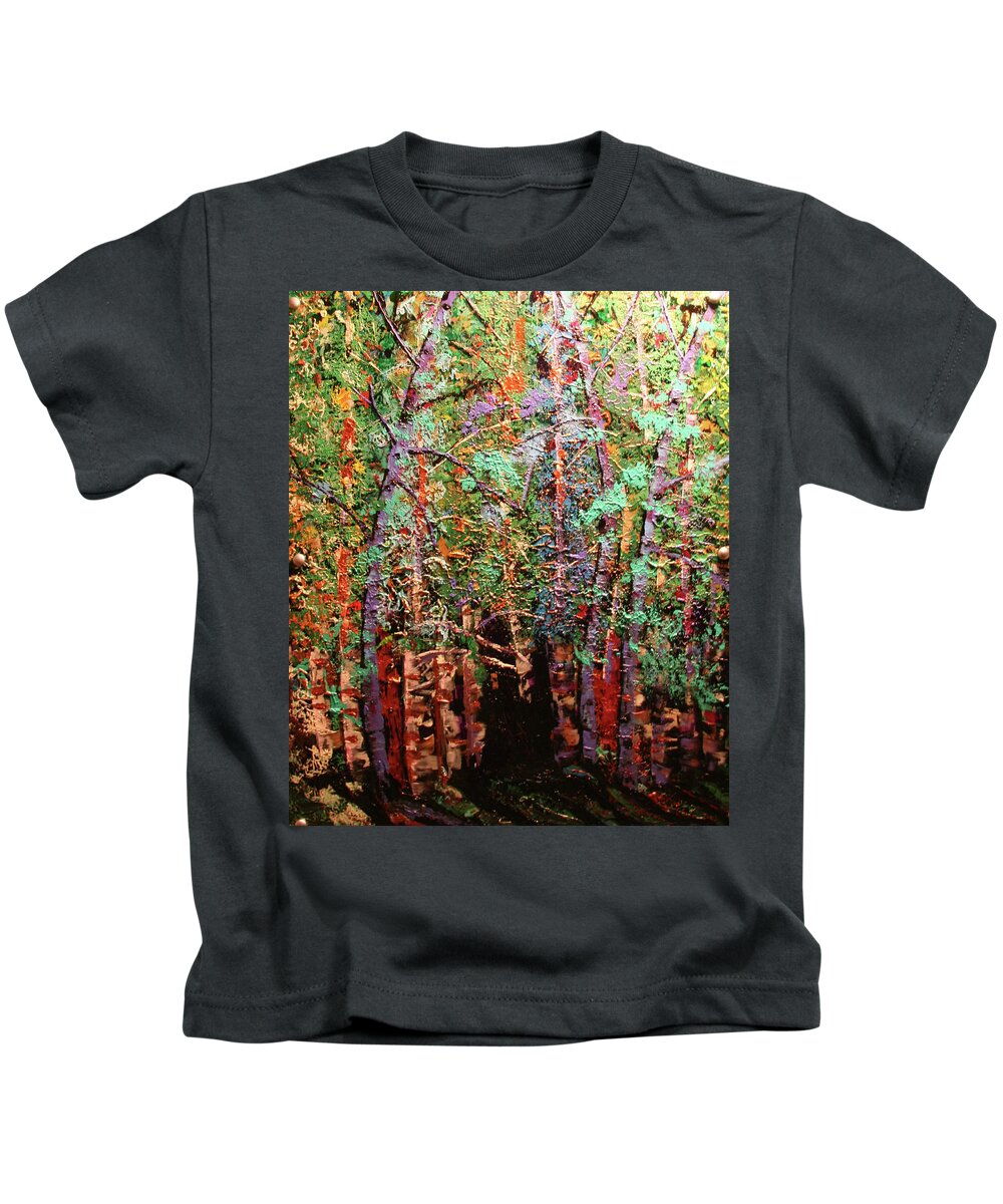 Aspen Kids T-Shirt featuring the painting Apen Shadows by Marilyn Quigley