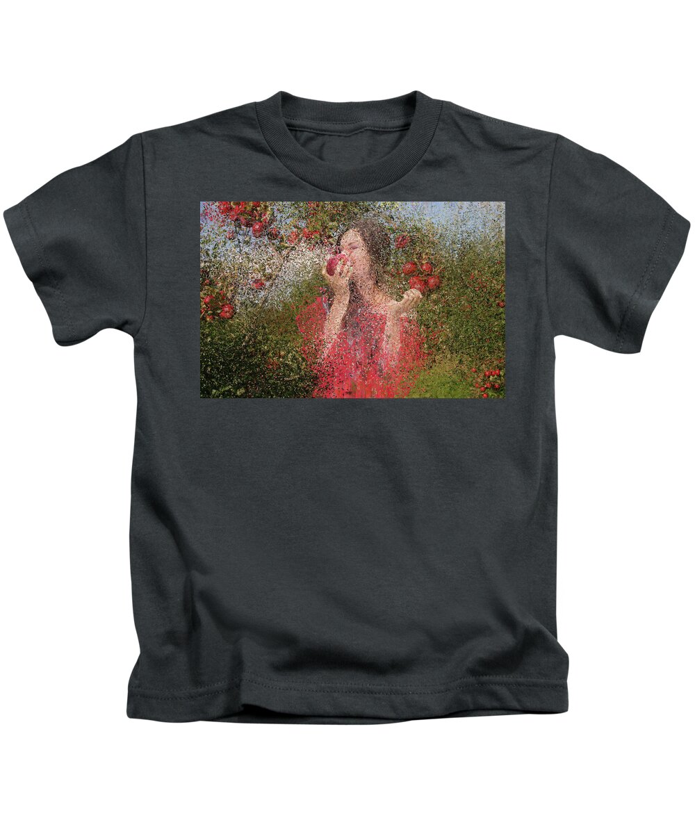 Harvest Kids T-Shirt featuring the painting Apple Garden. Harvest Time. by Alex Mir