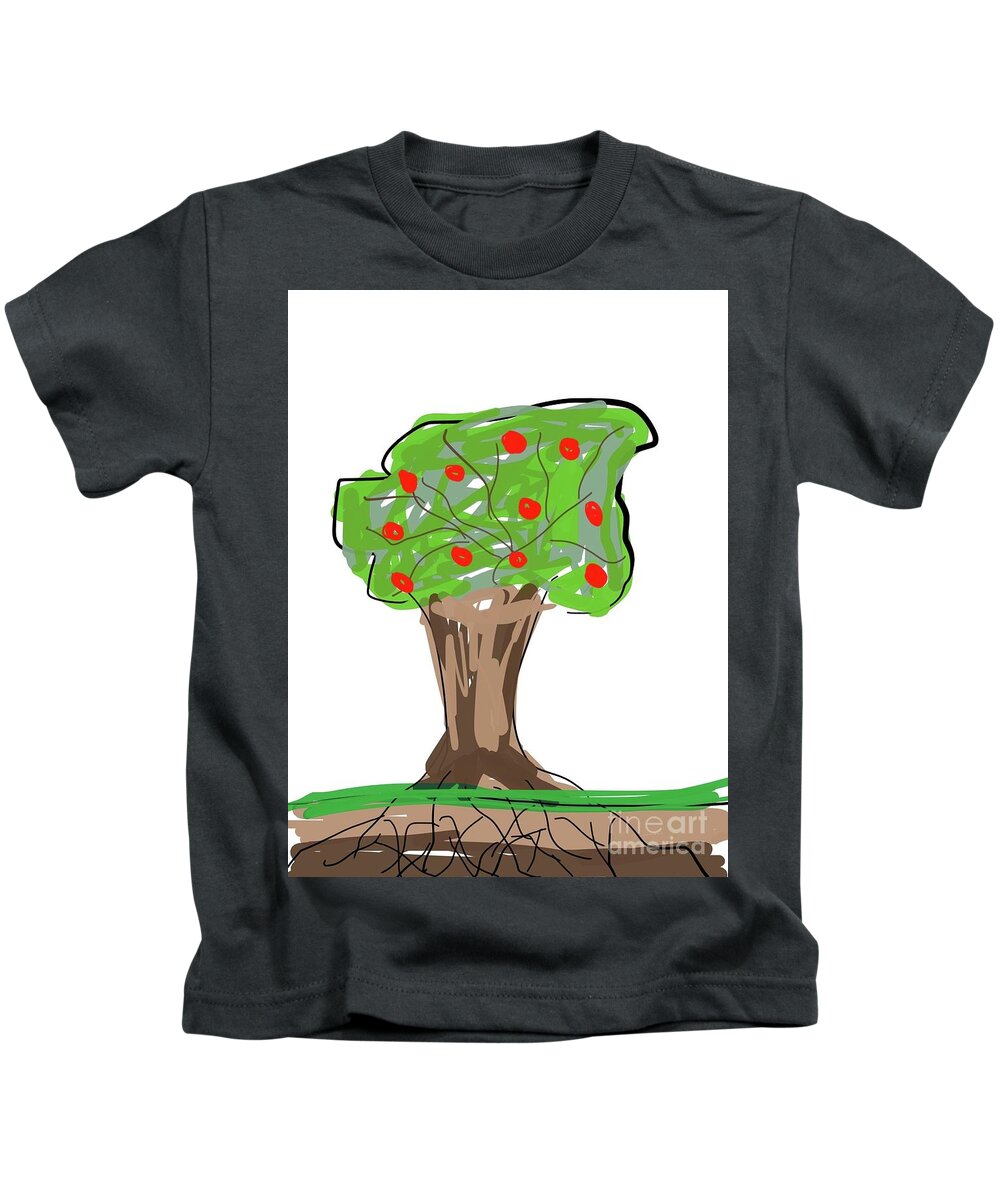  Kids T-Shirt featuring the painting Apple Tree by Oriel Ceballos