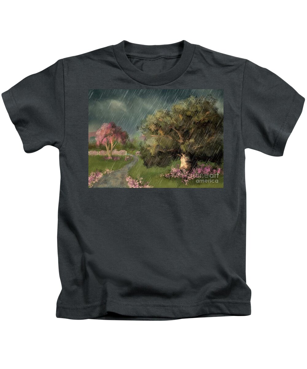 Spring Kids T-Shirt featuring the digital art April Showers And May Flowers by Lois Bryan
