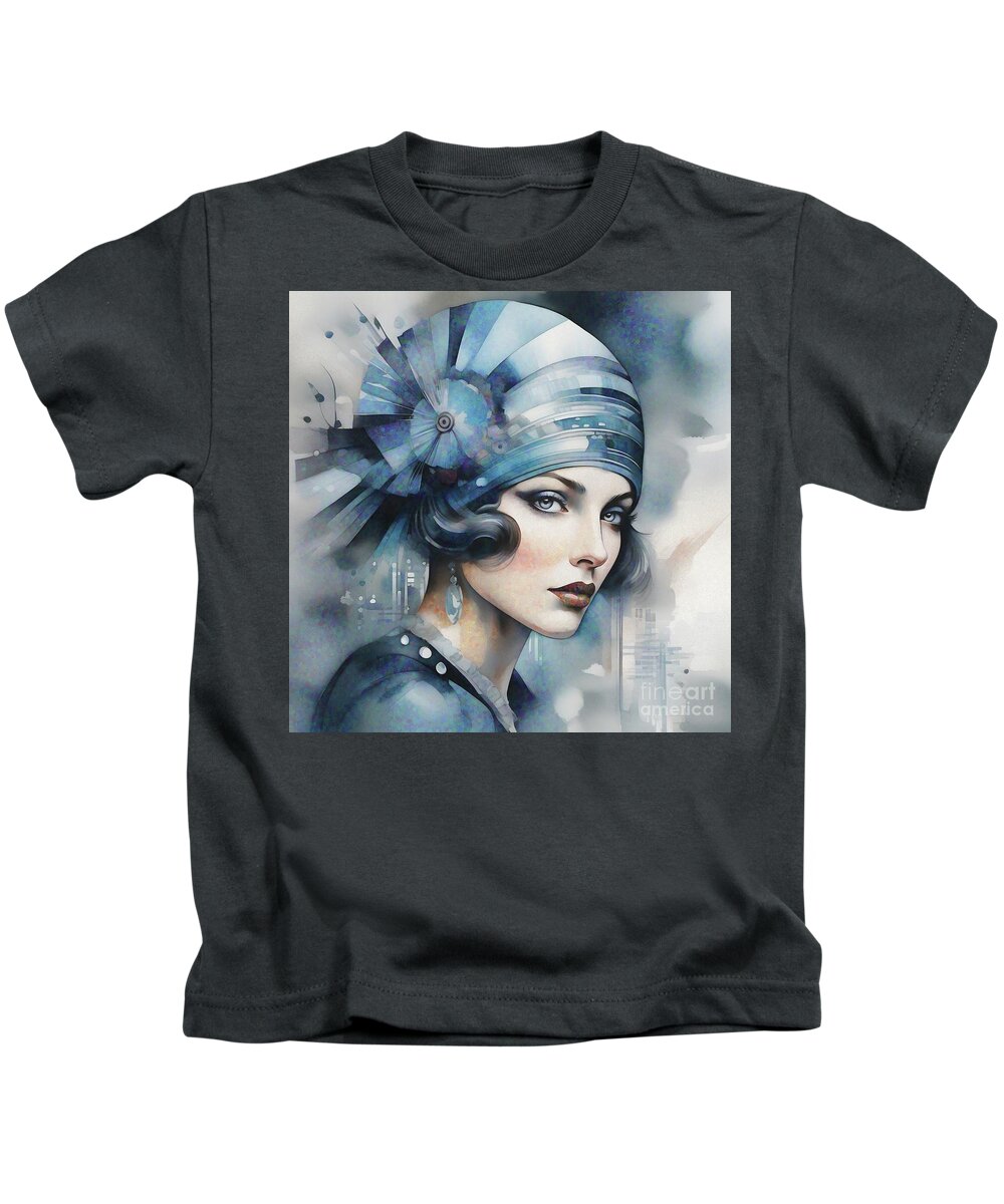 Abstract Kids T-Shirt featuring the digital art Art Deco Style Portrait - 02279 by Philip Preston