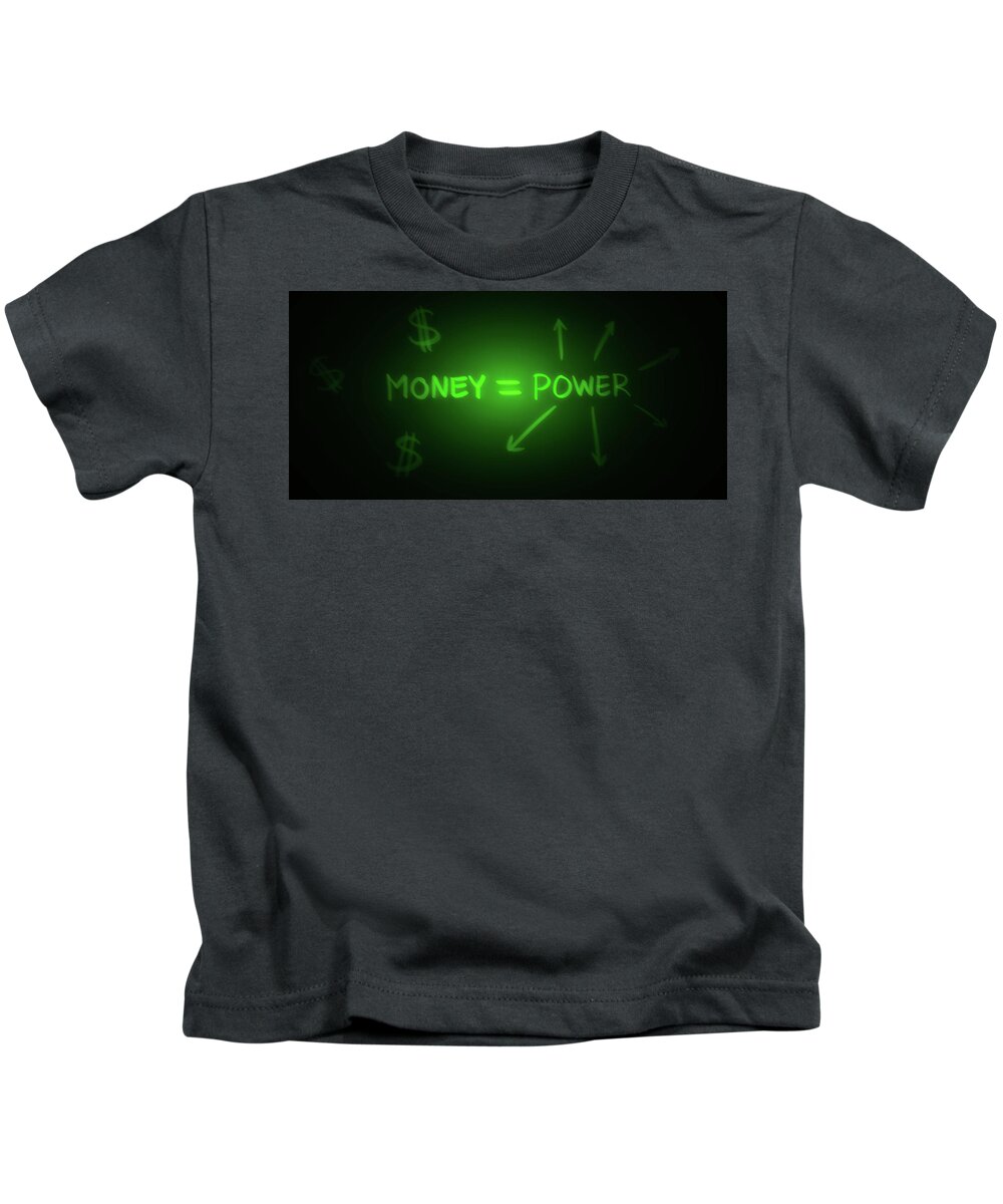 Green Kids T-Shirt featuring the digital art Art - Money Equals Power by Matthias Zegveld