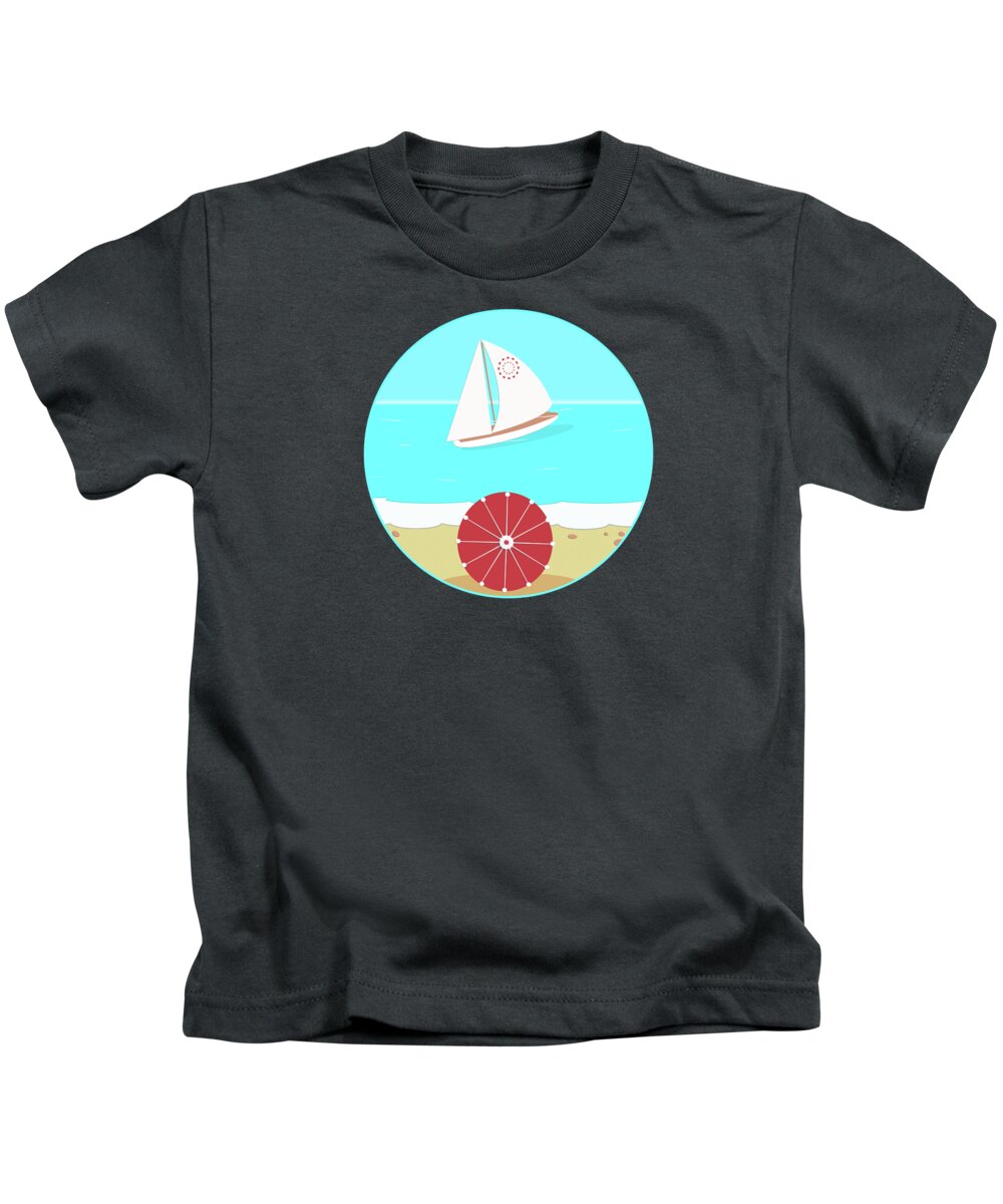 Love Kids T-Shirt featuring the digital art Romance on the Beach Behind the Red Umbrella by Barefoot Bodeez Art