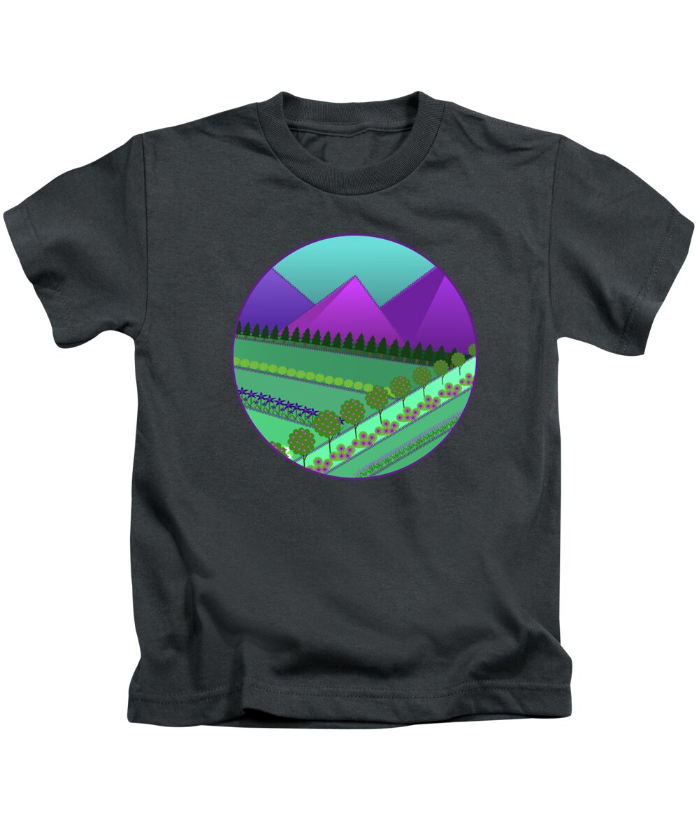 Fields Of Dreams Kids T-Shirt featuring the digital art Fields of Dreams and Mountains by Barefoot Bodeez Art