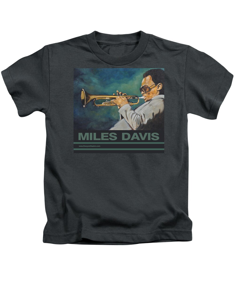 Miles Davis Kids T-Shirt featuring the painting Miles Davis - Solo by Dwayne Glapion