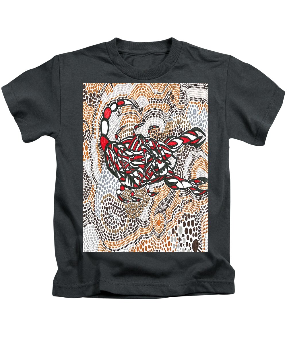 Scorpion Kids T-Shirt featuring the mixed media Scorpion by Peter Johnstone