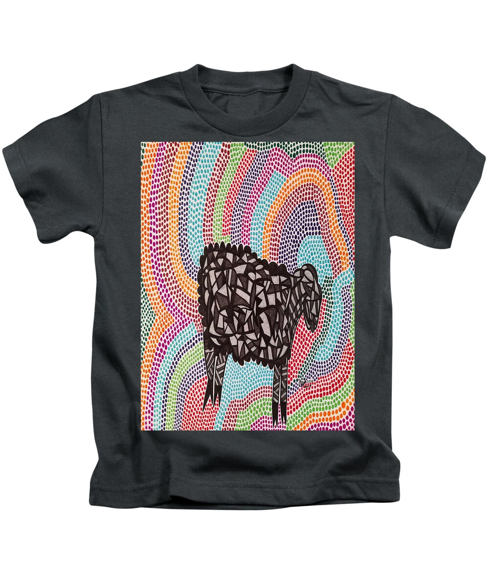 Sheep Kids T-Shirt featuring the drawing Funky Sheep by Peter Johnstone