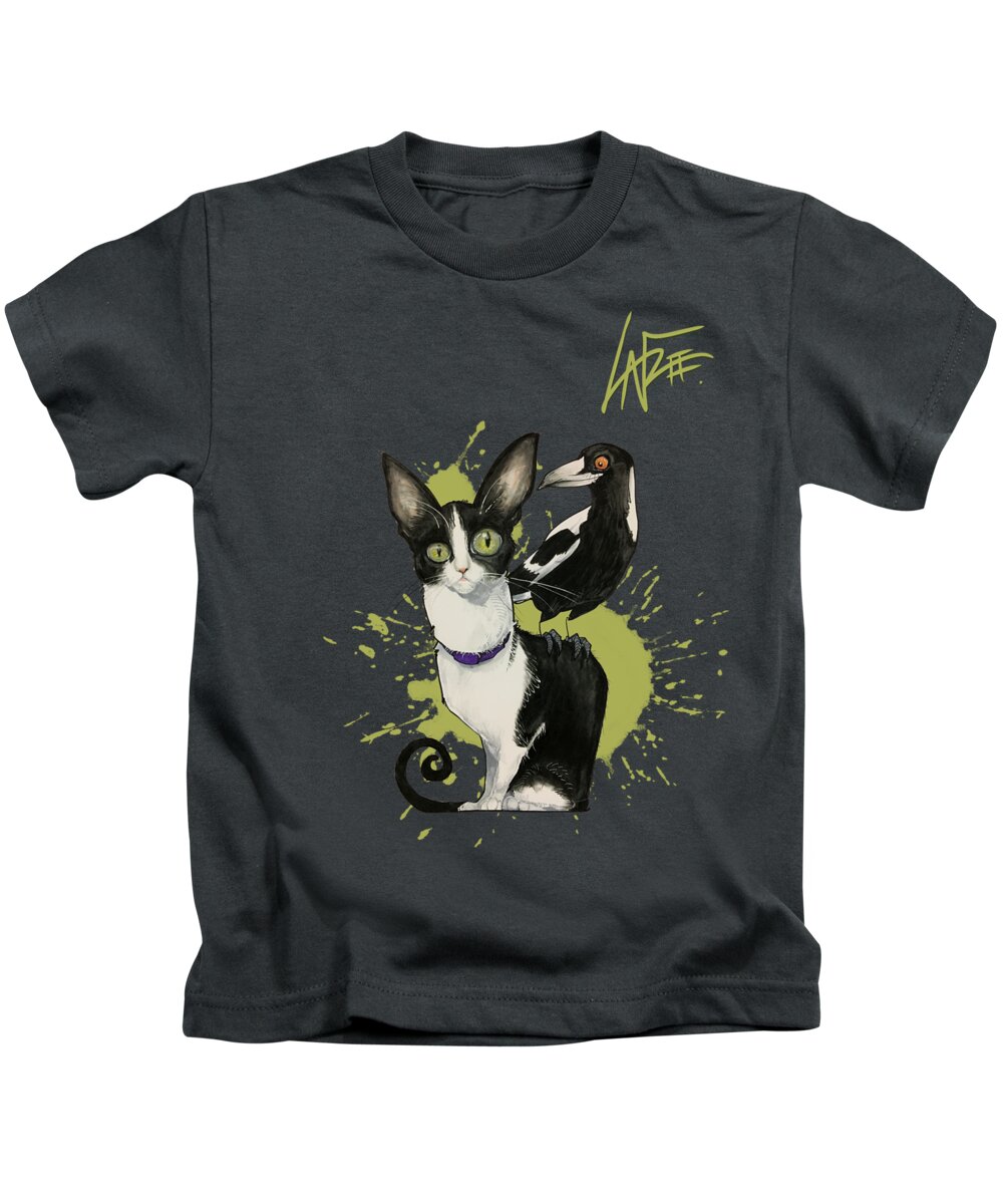 Cat Kids T-Shirt featuring the drawing Magpie Cat by John LaFree
