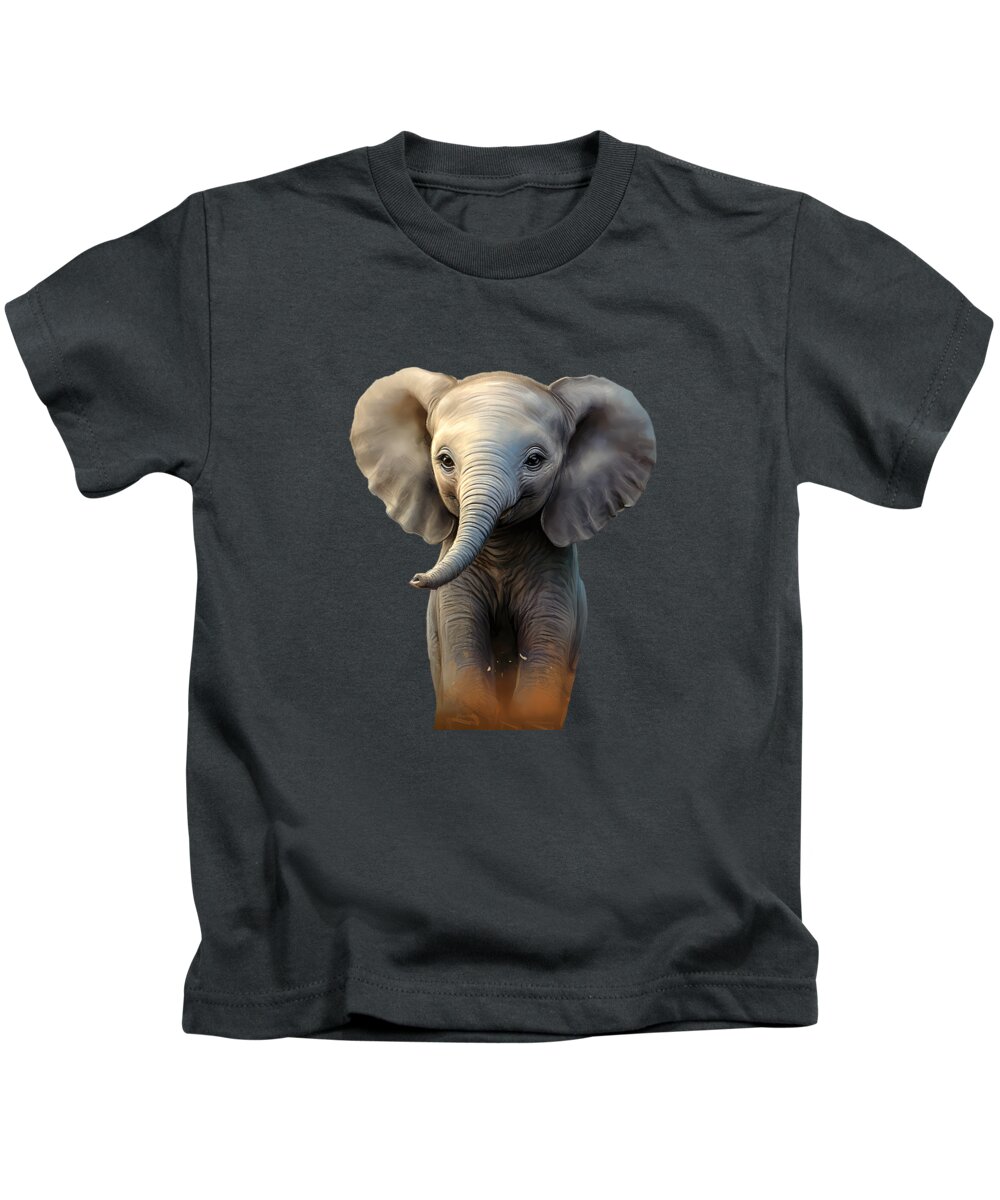 Baby Elephant Kids T-Shirt featuring the digital art Cute Baby Elephant 01 by Elisabeth Lucas