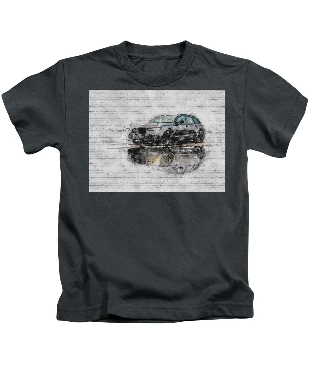  Kids T-Shirt featuring the digital art Audi RS6 2017 gray wagon German cars VAG Nardo by Ashtyn Treutel
