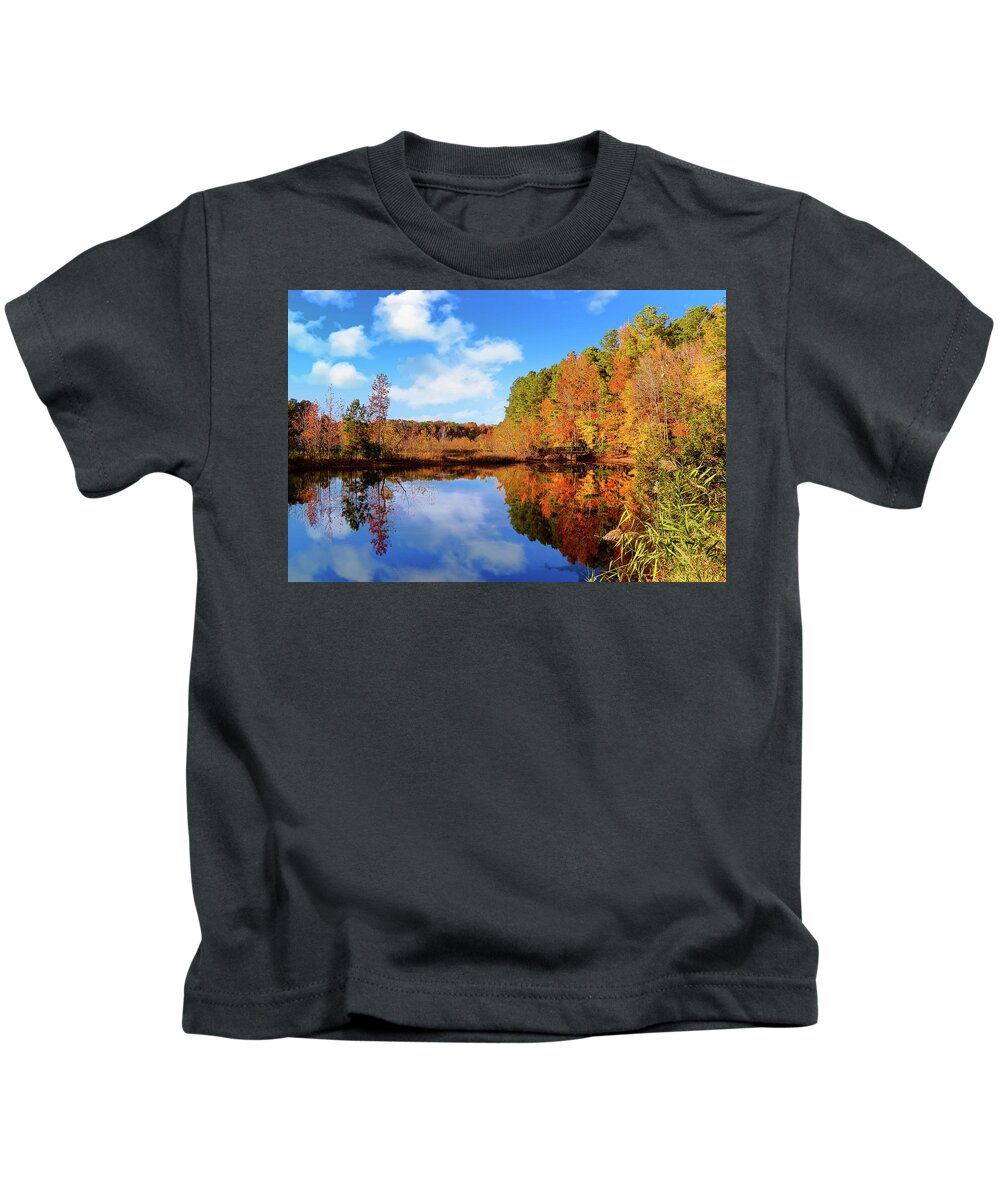 Leaves Kids T-Shirt featuring the photograph Autumn Expressions in Sandy Bottom Nature Park mn by Ola Allen