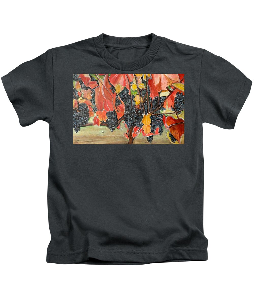 Vineyard Kids T-Shirt featuring the painting Autumn Grapes by Denice Palanuk Wilson
